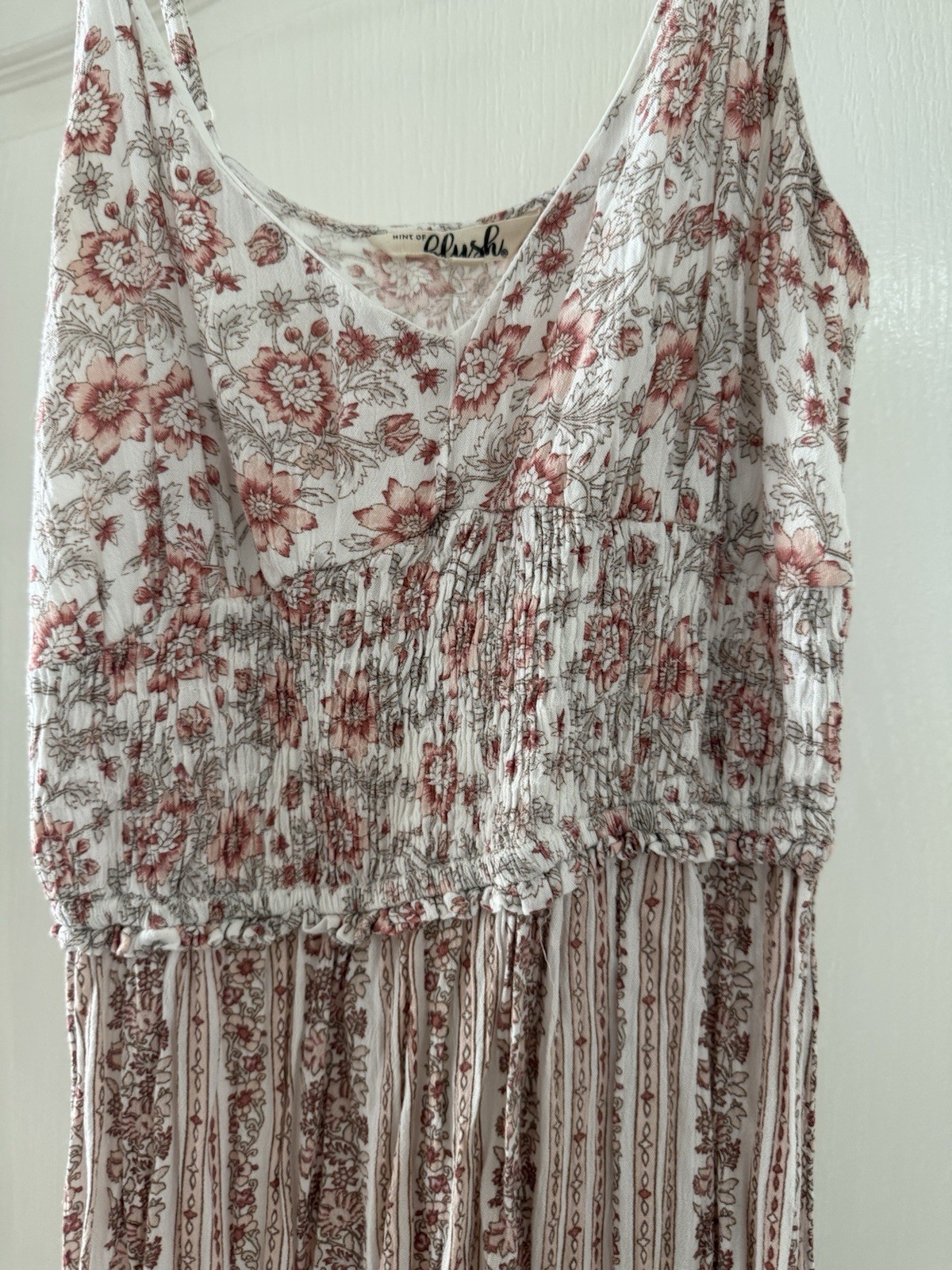 Y2K 90s BOHO Medium sundress Pink roses floral long smocked HINT OF BLUSH