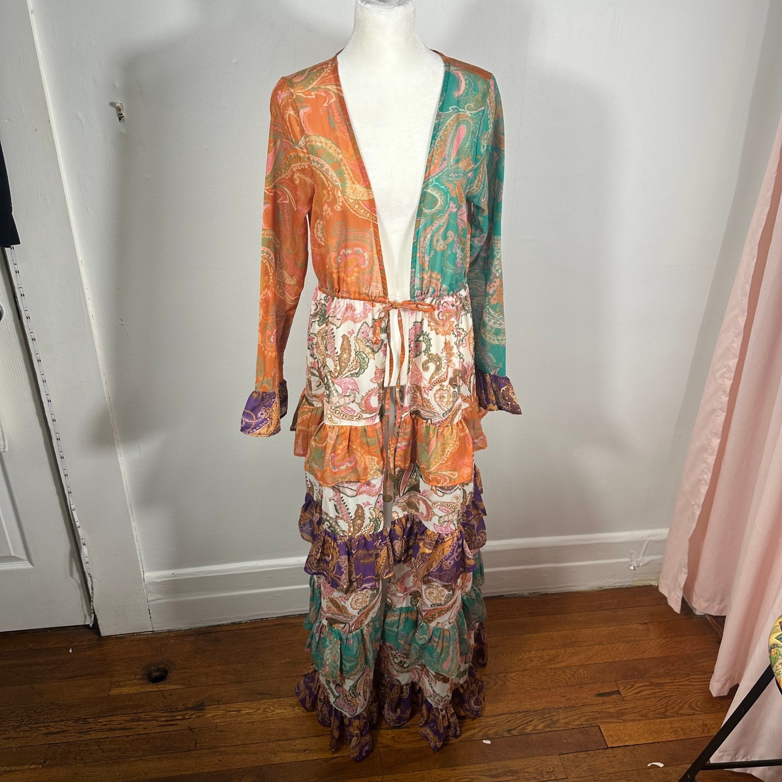 Nasty Gal Paisley Patchwork Tiered Maxi Dress Boho Festival Ruffle US 4