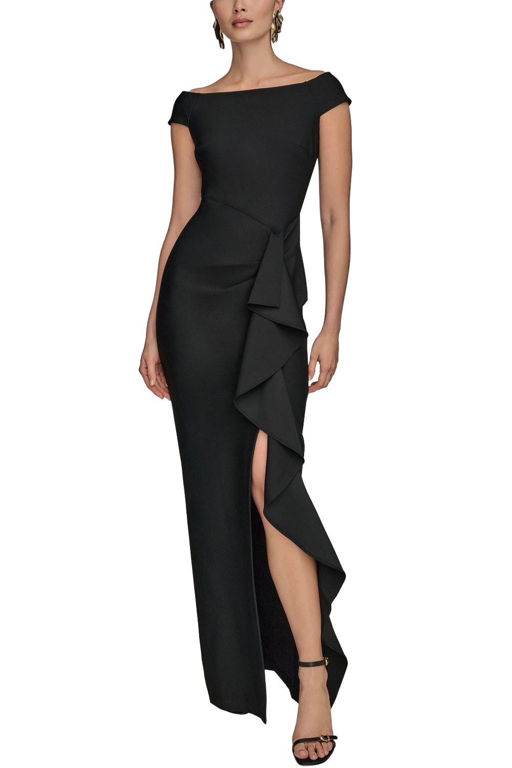 Donna Karan New York Womens Side Ruffle Off the Shoulder Gown 12 Black NWT $279