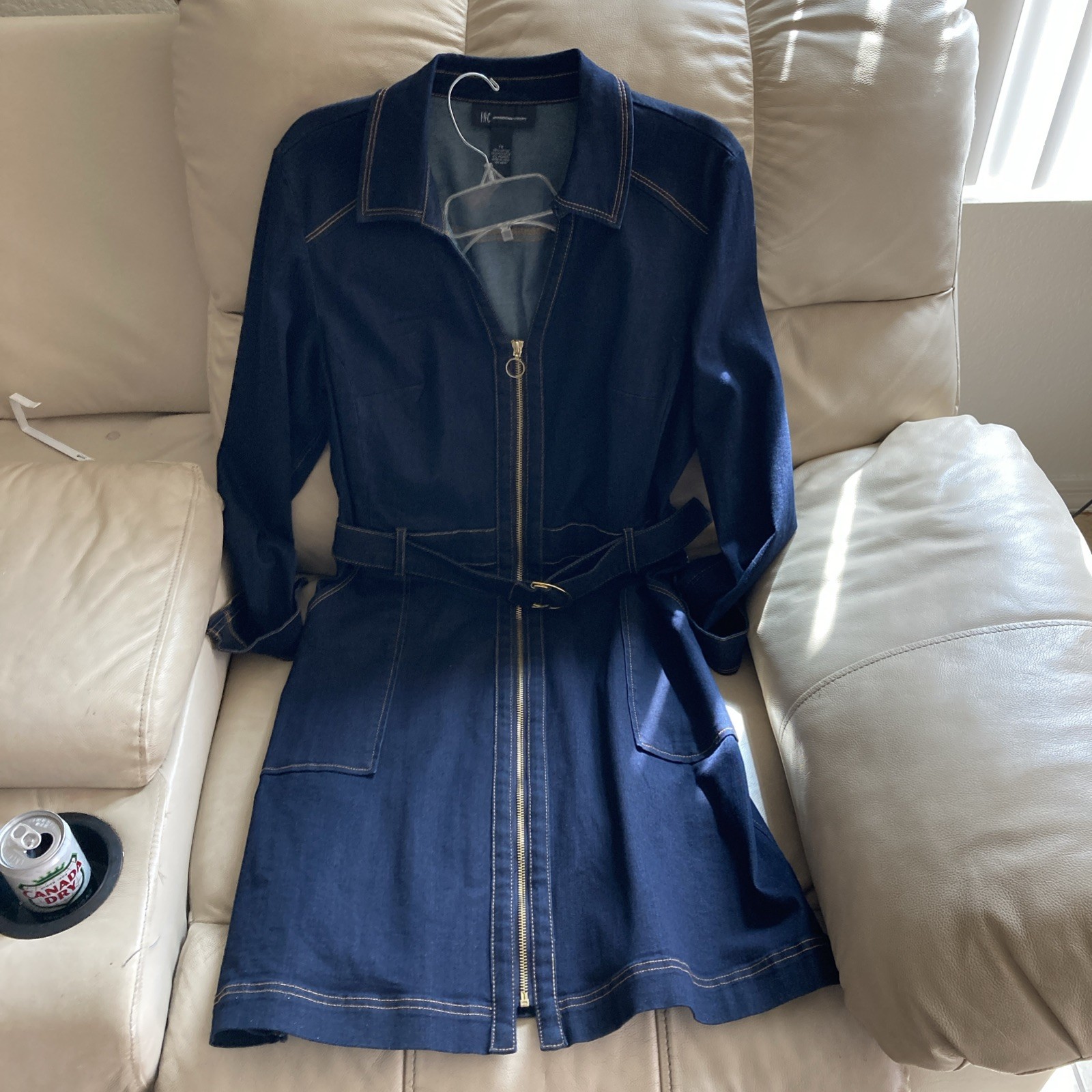 International concepts denim dress women’s size 114 Long sleeve belted full zip