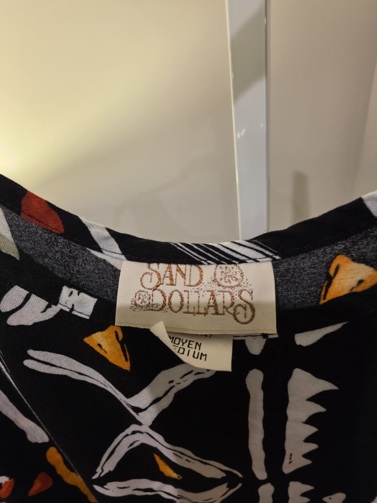 Midi Sun Dress Black Orange White Geometric Print Sleeveless M VTG