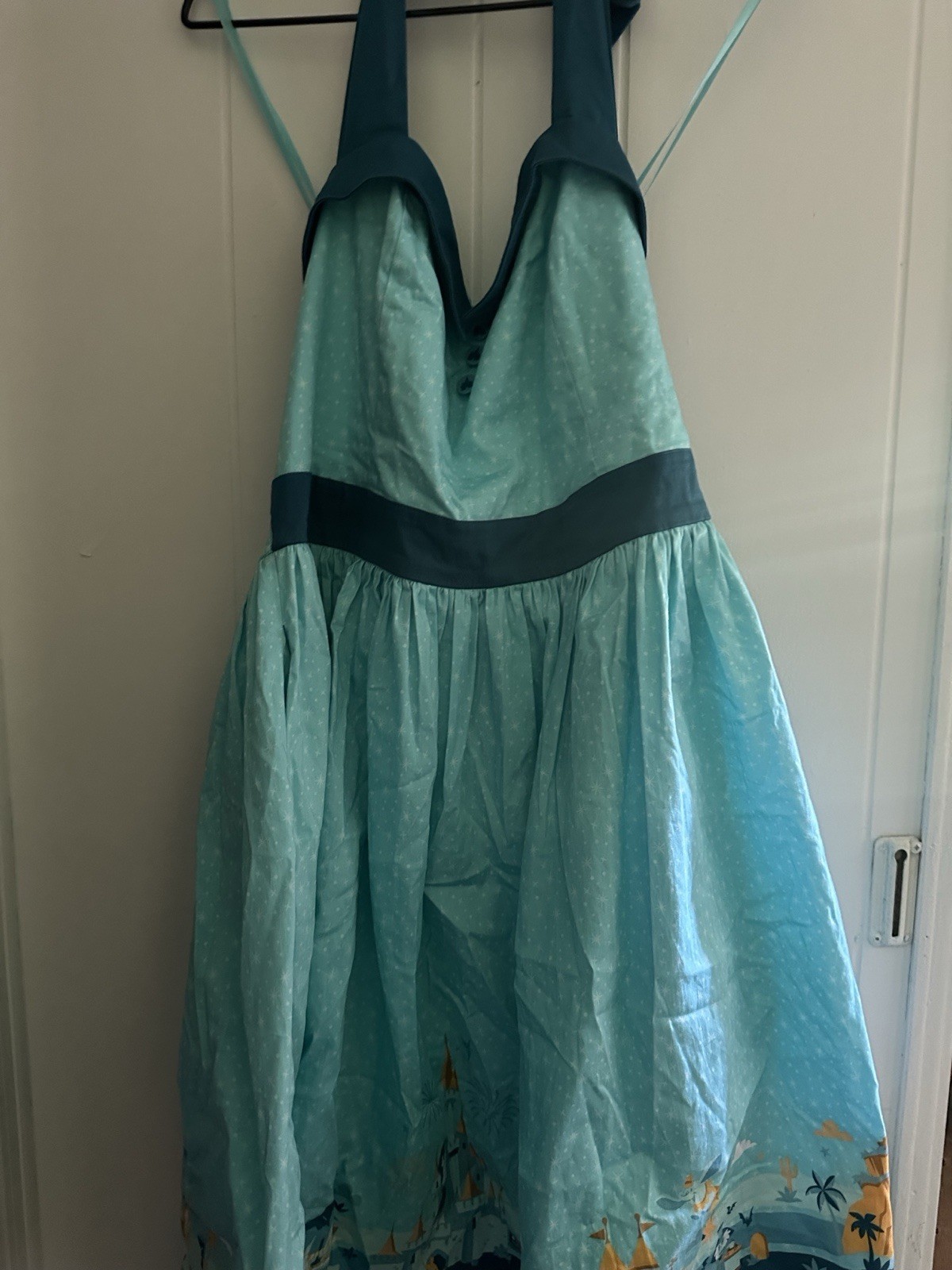 Disney Parks A-Line Long Dress V-Neck Strappy Sleeveless Polka Dot XL Satin