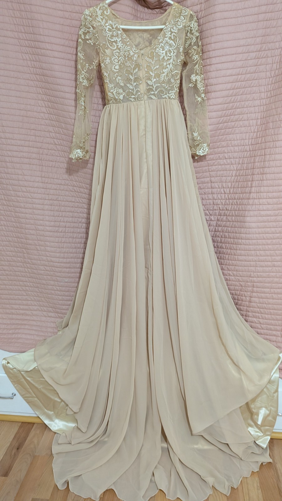 Women’s Dress Champagne Long Sleeve Bohemian Floor Length| Brand New