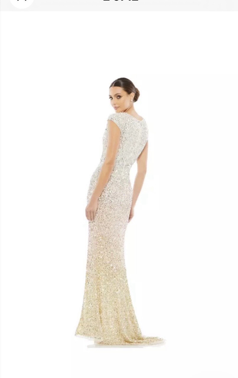 Mac Duggal Sequin Ombre V-Neck Cap Sleeve Side Slit Gown 5489 Size 10