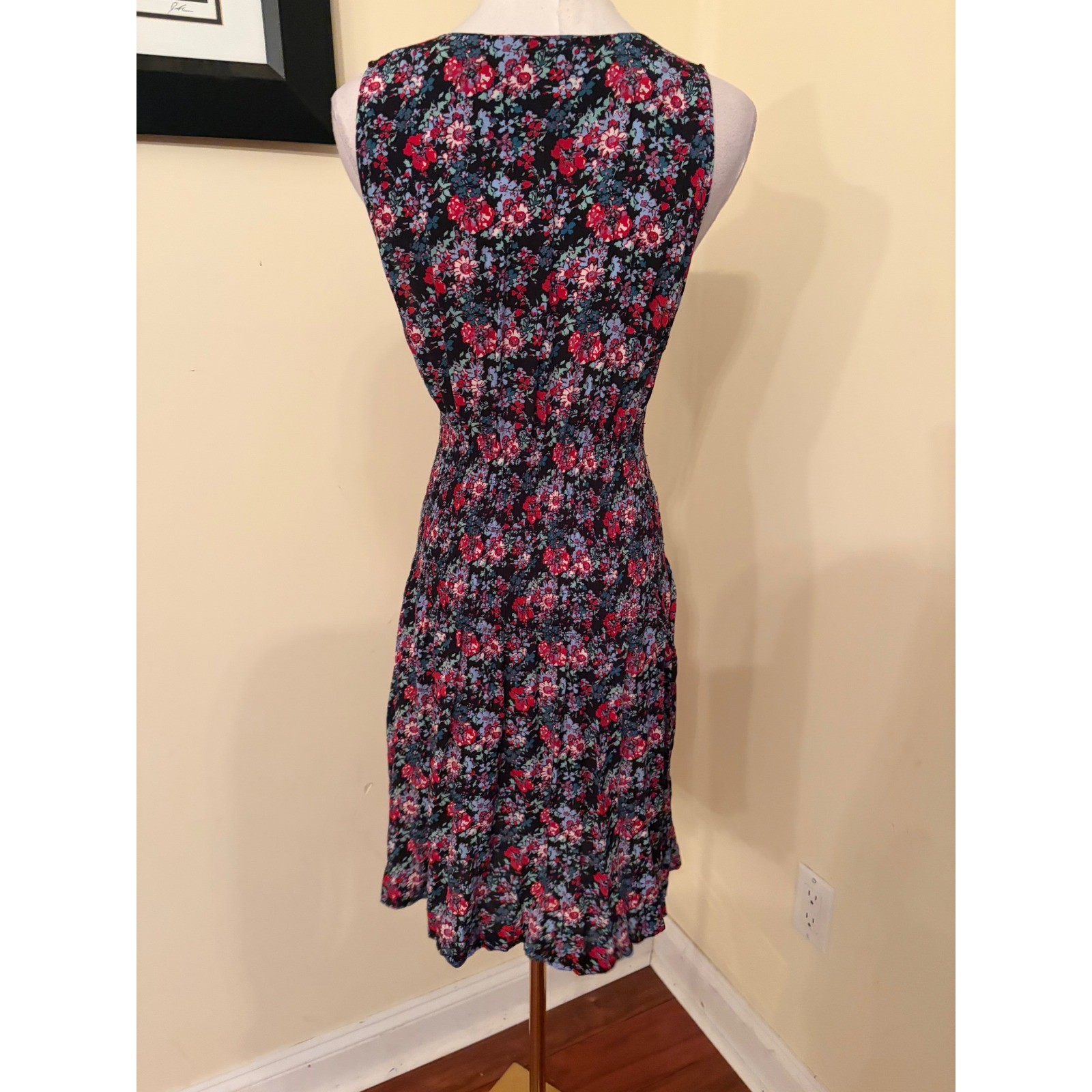 Maje Lolita Floral Smocked V-Neck Mini Dress Multicolor Viscose Size 2 M