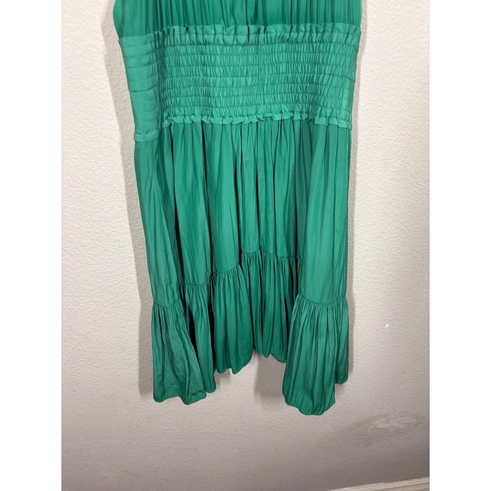 A.L.C. Size 8 Cody Smocked Shift Dress Green Halter Tiered Sleeveless Maximalist