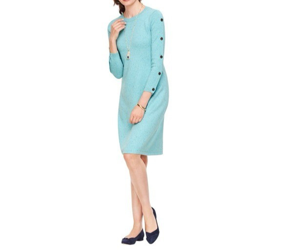 Talbots Sweater Dress XL Blue Tweed Knit Shift 3/4 Button Sleeve Knee Length NWT
