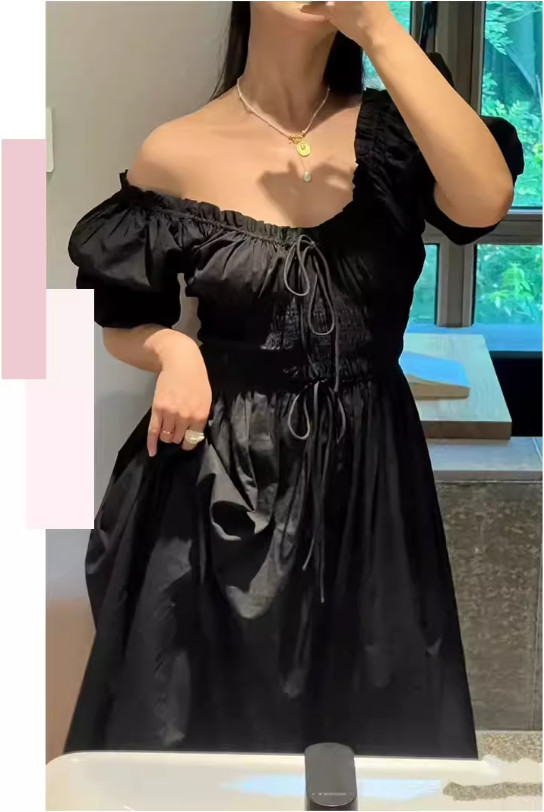 Doen Women’s Ischia in Black Ruffle Smocked Cotton & Viscose Long Maxi Dress