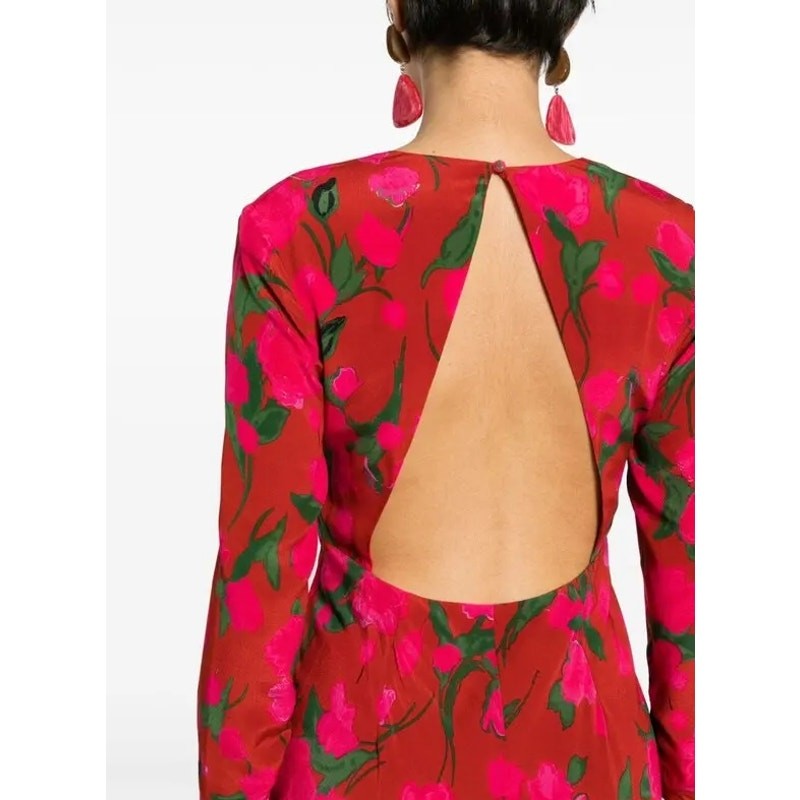 RIXO Silk Ruffled Rose Printed Open Back Maxi Dress 6