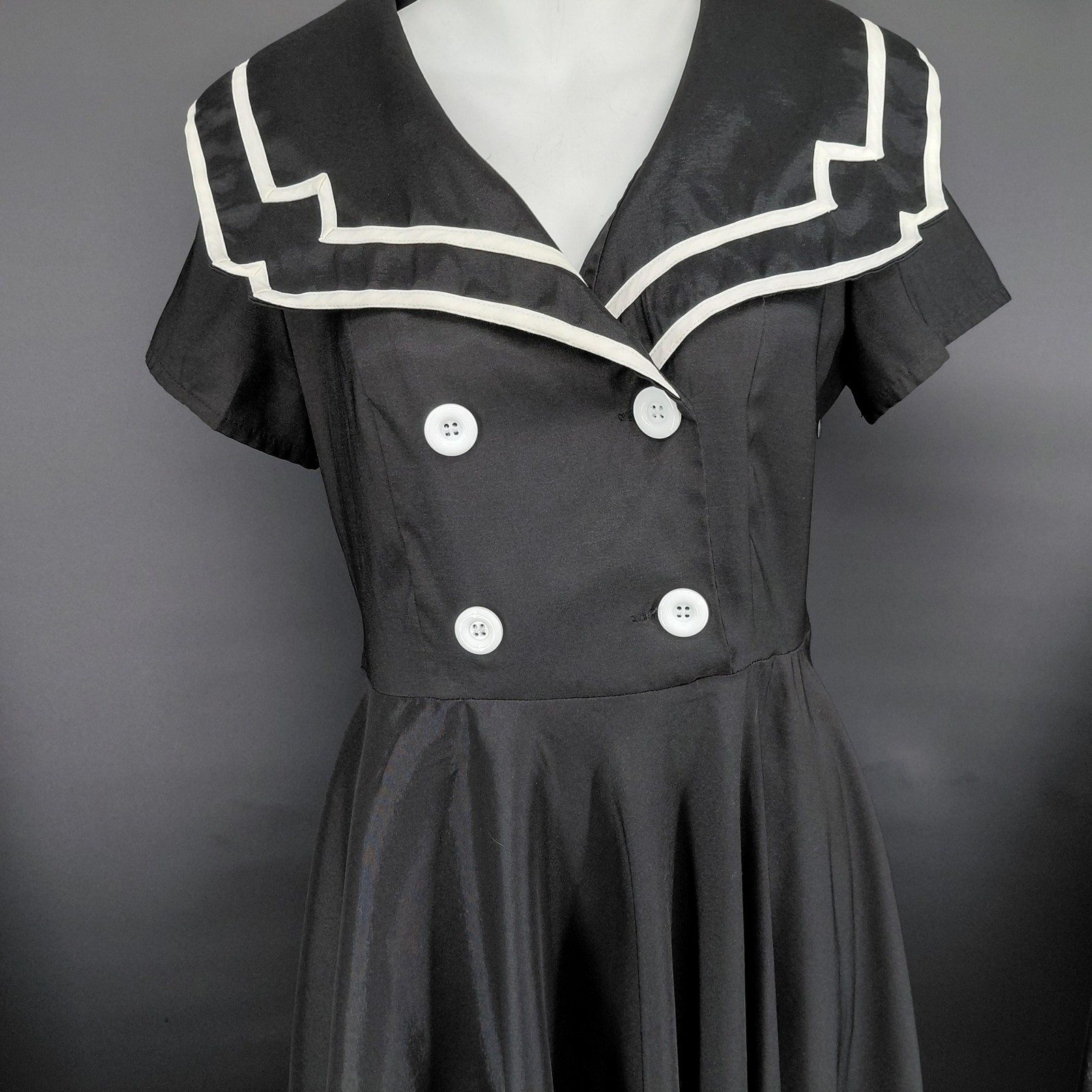 Chic Star Dress Womens 40 Black Sailor Collar Fit Flare Nautical Retro Party Alt