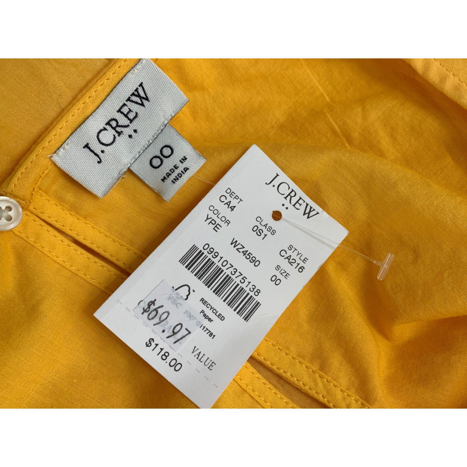 J.Crew Yellow Pineapple Embroidered Cotton Fit & Flare Dress CA216 Size 00 NWT