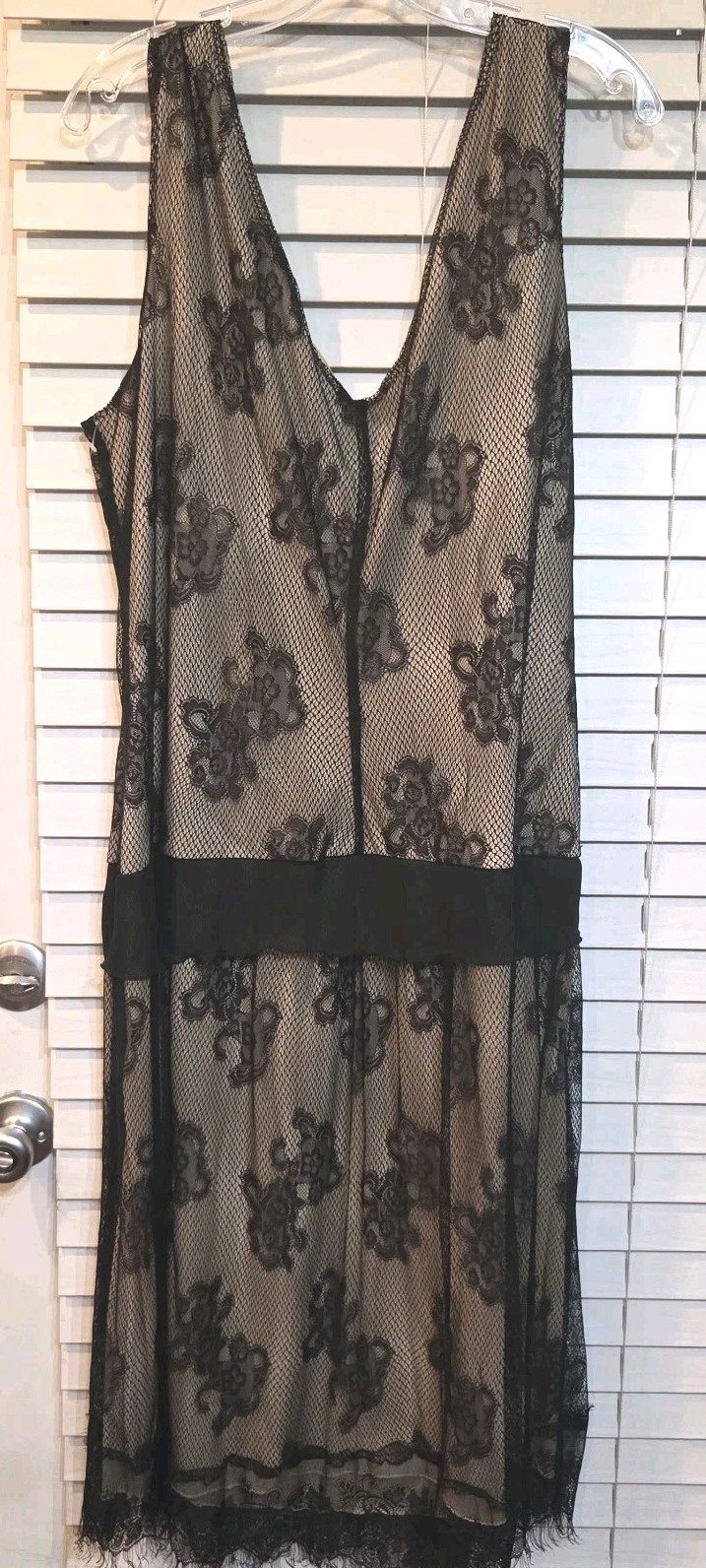 Jonathan Martin Studio Women Dress Sz 20W Black Lace Sheer Lined Sleeveless Belt