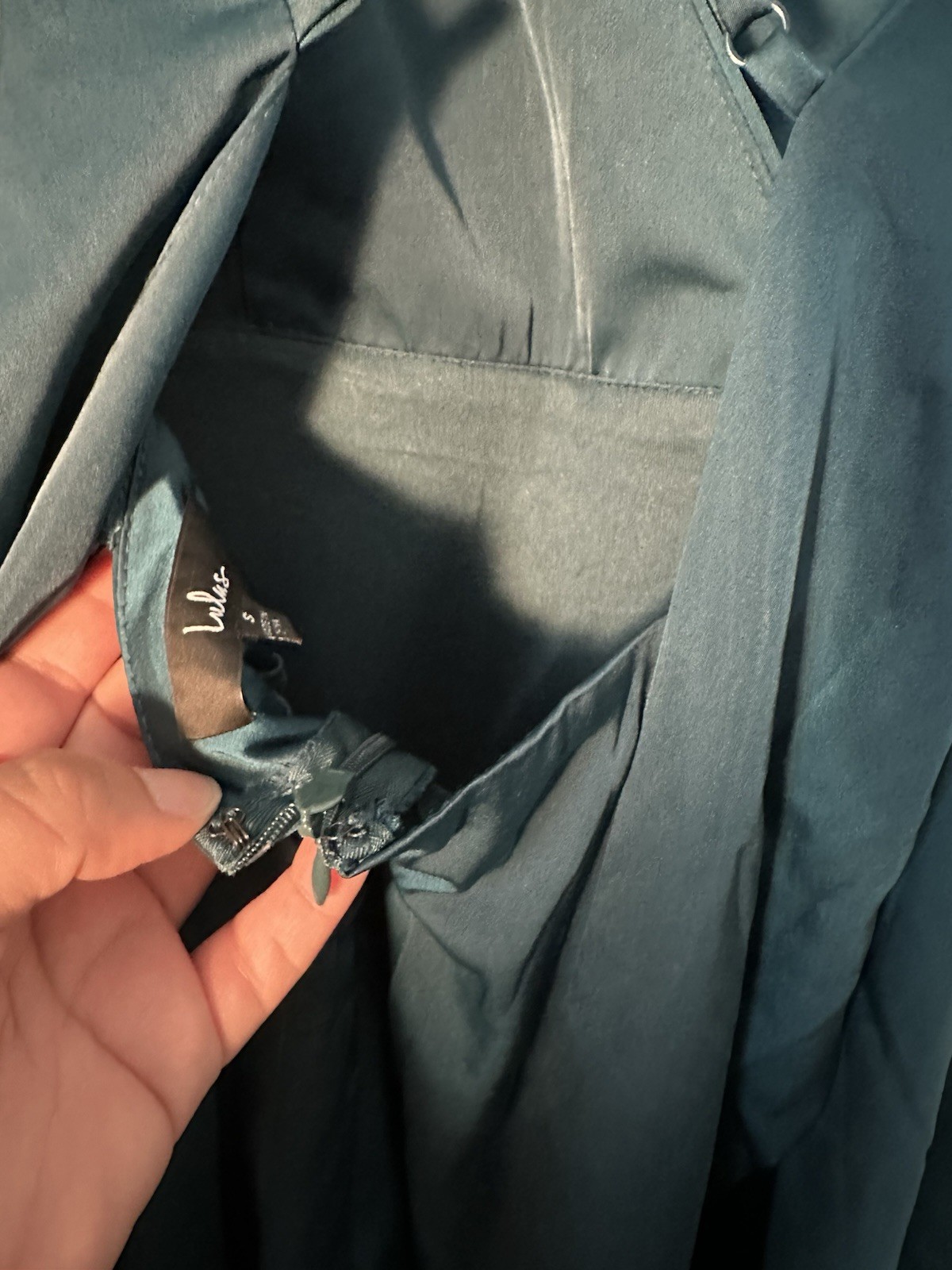 Lulus Teal Satin Fit & Flare V-Neck Sleeveless Strappy Bow Short Dress S