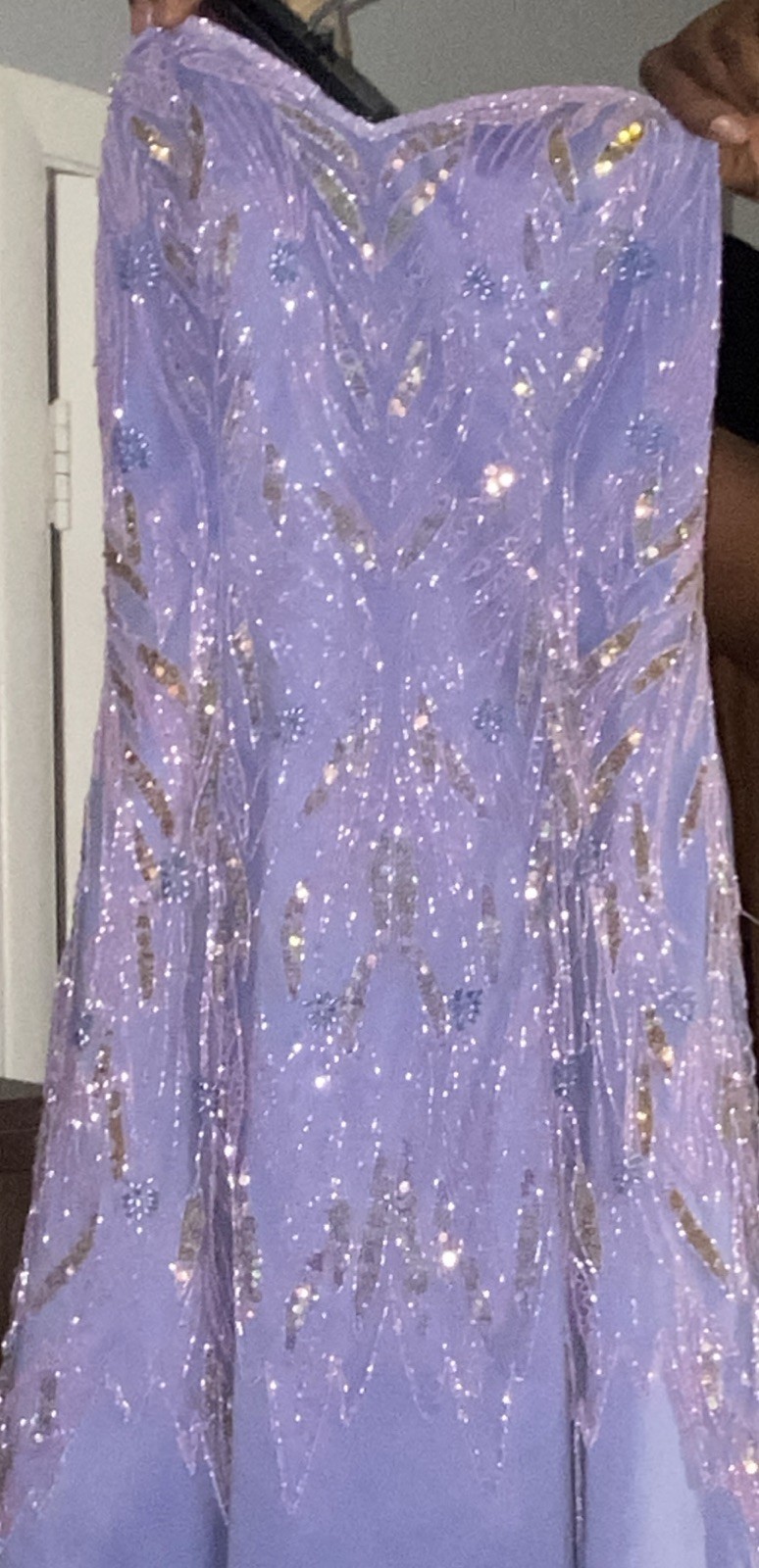 Cassandra Stone Purple Sequin Beaded Long Gown Sweetheart Neckline Size 8