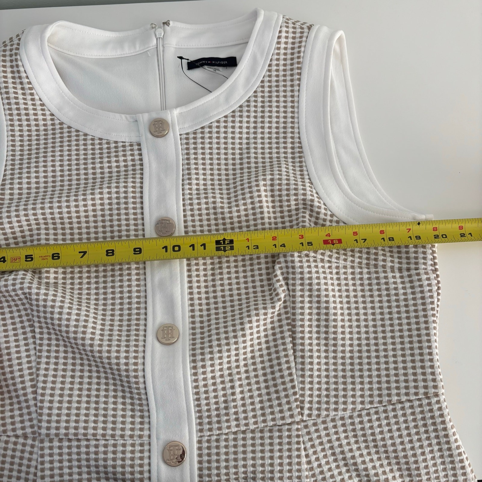 Tommy Hilfiger Faux Button Front Sheath Dress 14 Waffle Knit Office Minimal NWT
