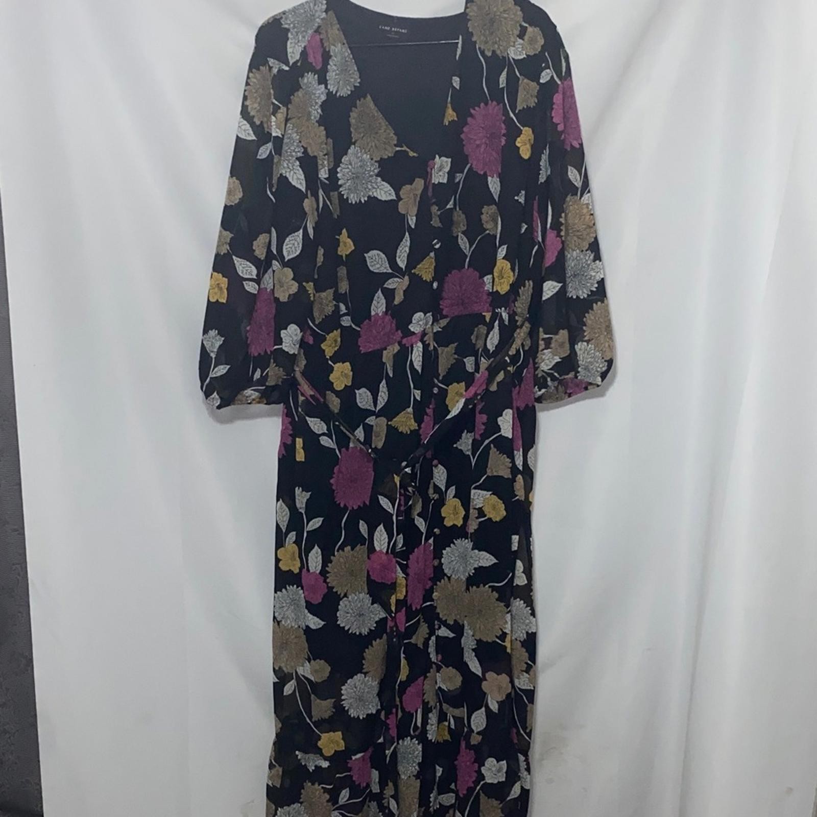 LANE BRYANTSIZE 24 SOFT FLOWY BLACK FLORAL PRINT SHEER LINED DRESS RUFFLED HEM
