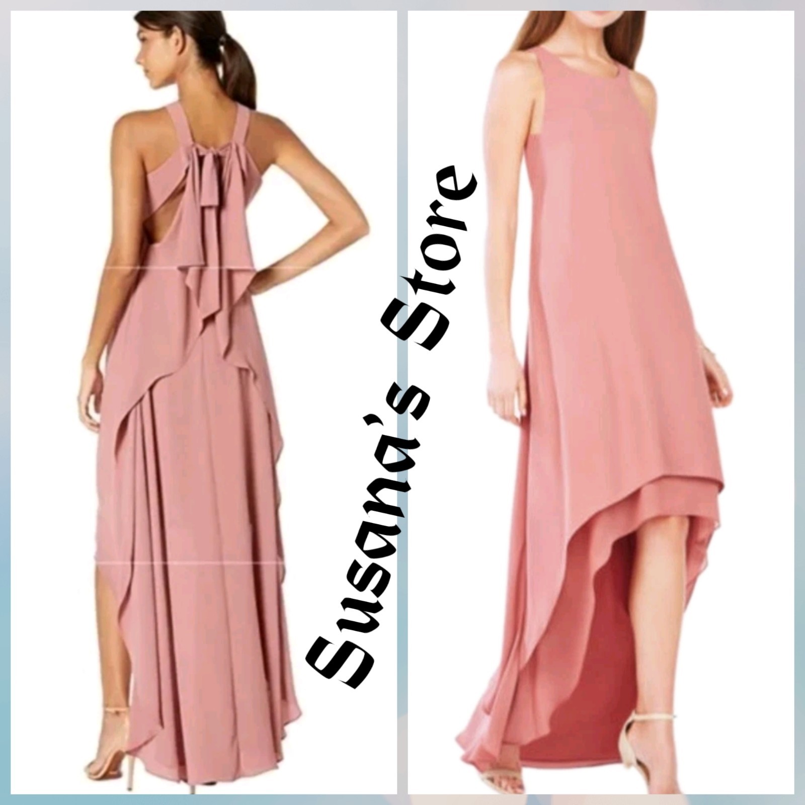 NWT BCBG MAXAZRIA SIZE S DACEY ROSE BACK CASCADE RUFFLE HIGH-LOW DRESS MRP $268