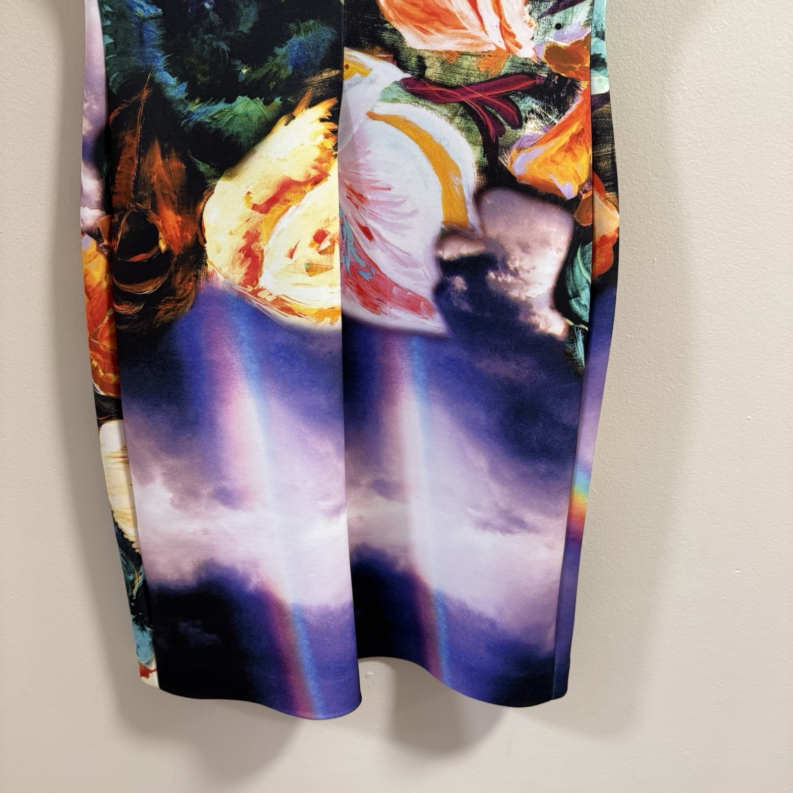 Clover Canyon Magical Sky Digital Print Cap Sleeve Pencil Dress Medium Neoprene