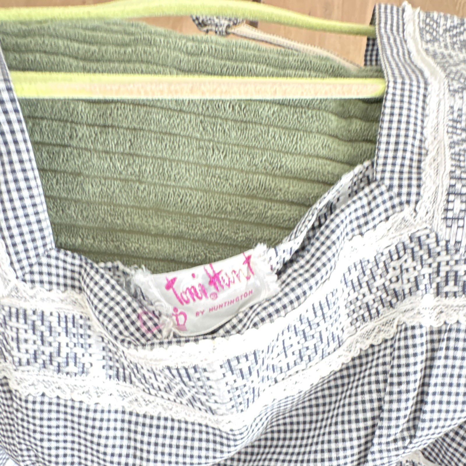 Toni Hunt by Huntington Black/White Gingham Lace Ruffle hoop skirt 50s Dress S