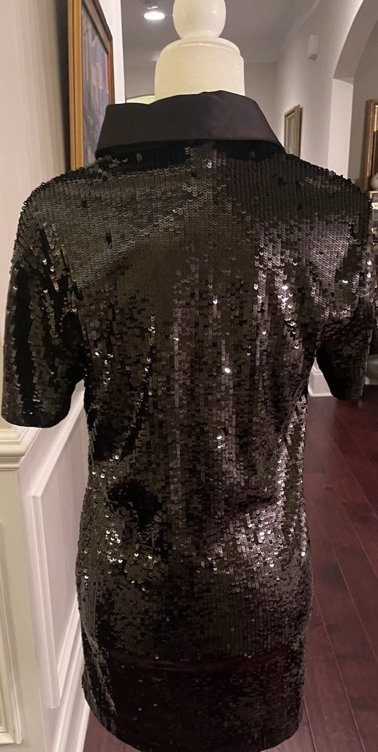 Alice + Olivia Treva Black Sequined Polo Mini Dress Sz S NWT $595