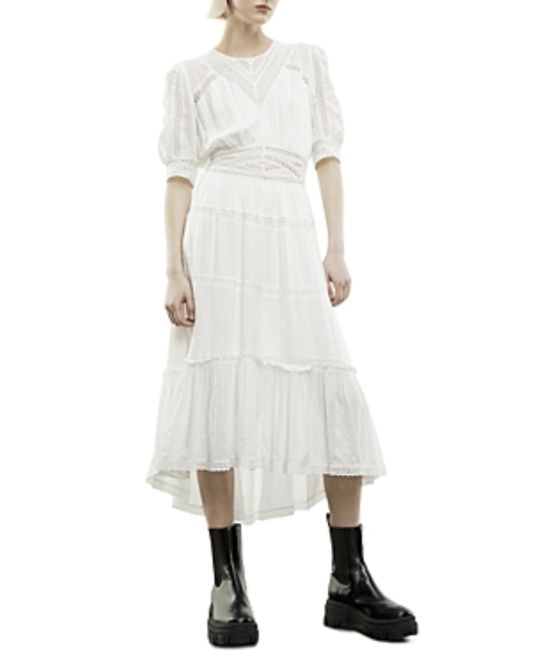 The Kooples Women High/Low Dress Ecru Size 4(XL)