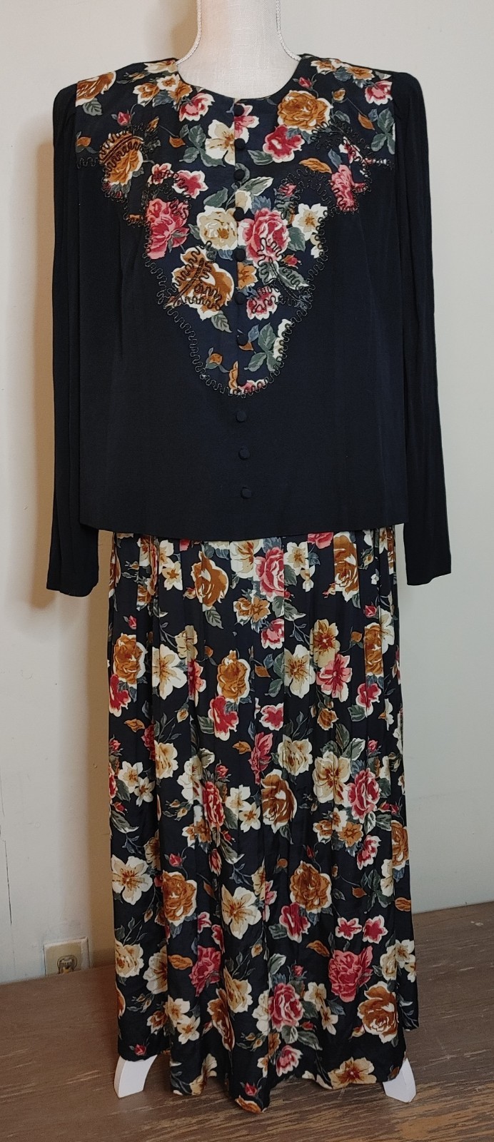 Vintage 90’s Dress Karin Stevens Womens sz 16W KSL Drop Waist Layered Floral