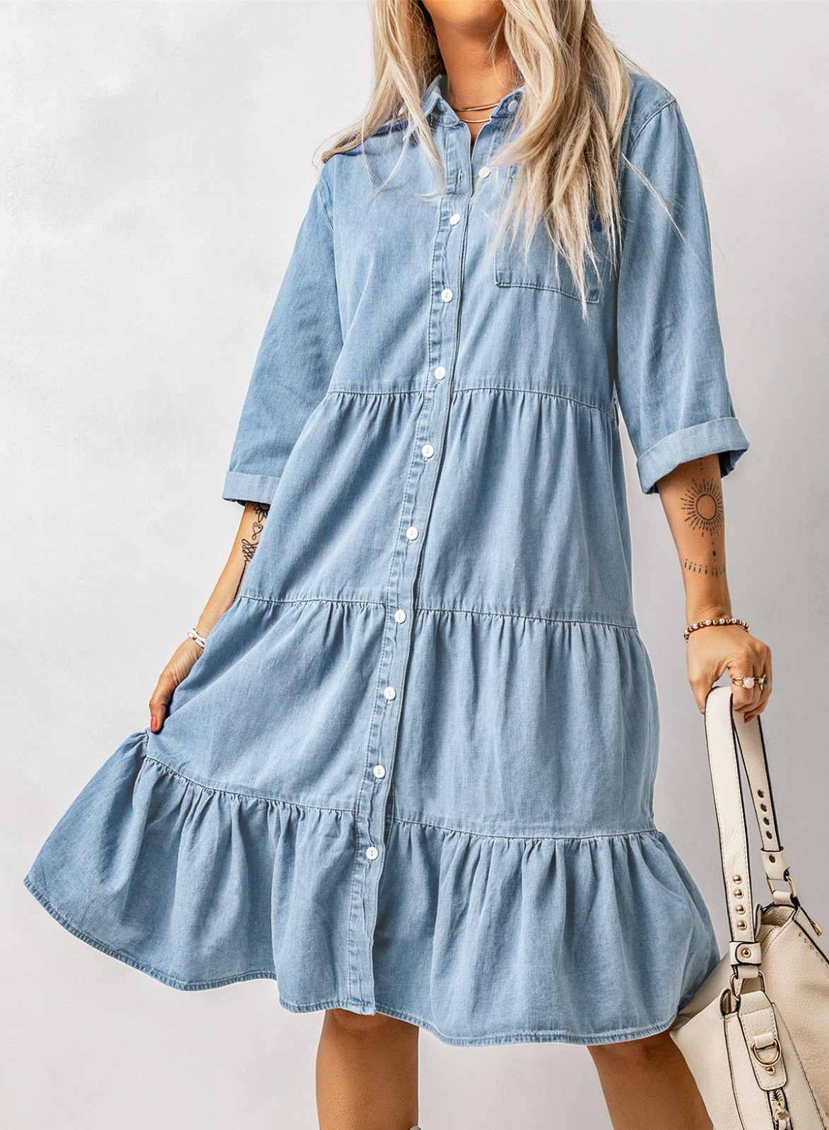 Sky Blue Ruffled Midi Dress