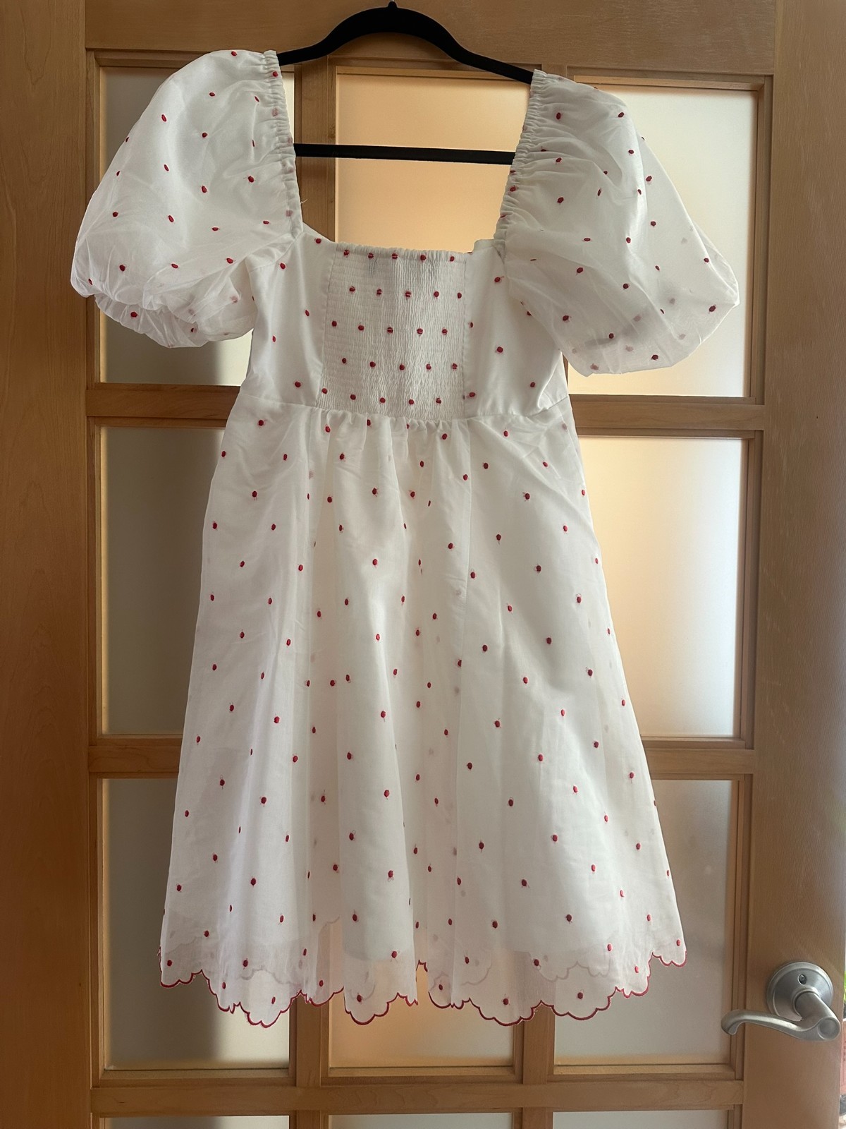 Hill House Matilda Mini Dress White Cherry Organza Dot Size S