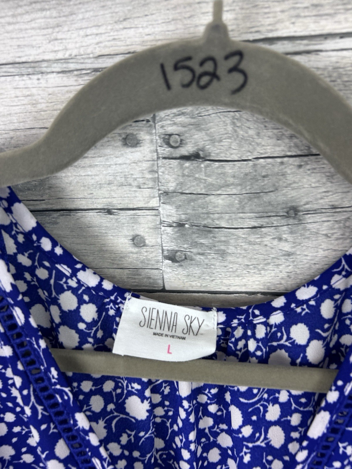 Sienna Sky Women’s Blue Large Short Sleeve Faux Wrap Dress