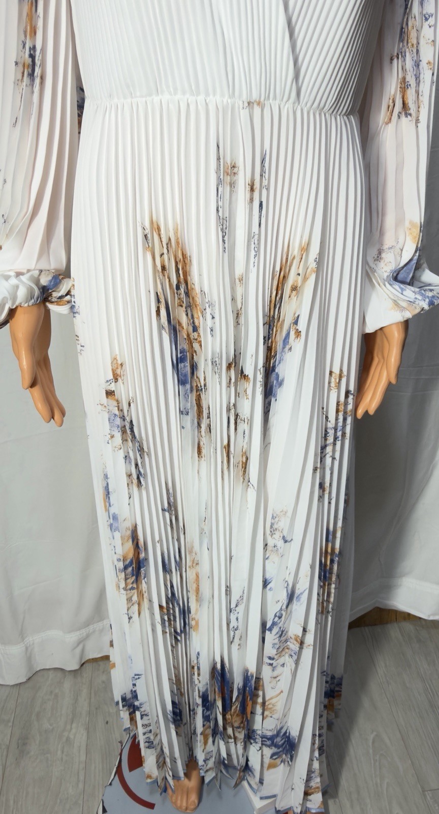 Fehaute V-Neck Long Sleeve Painted Dress Wedding Elegant Ankle Length Size 6