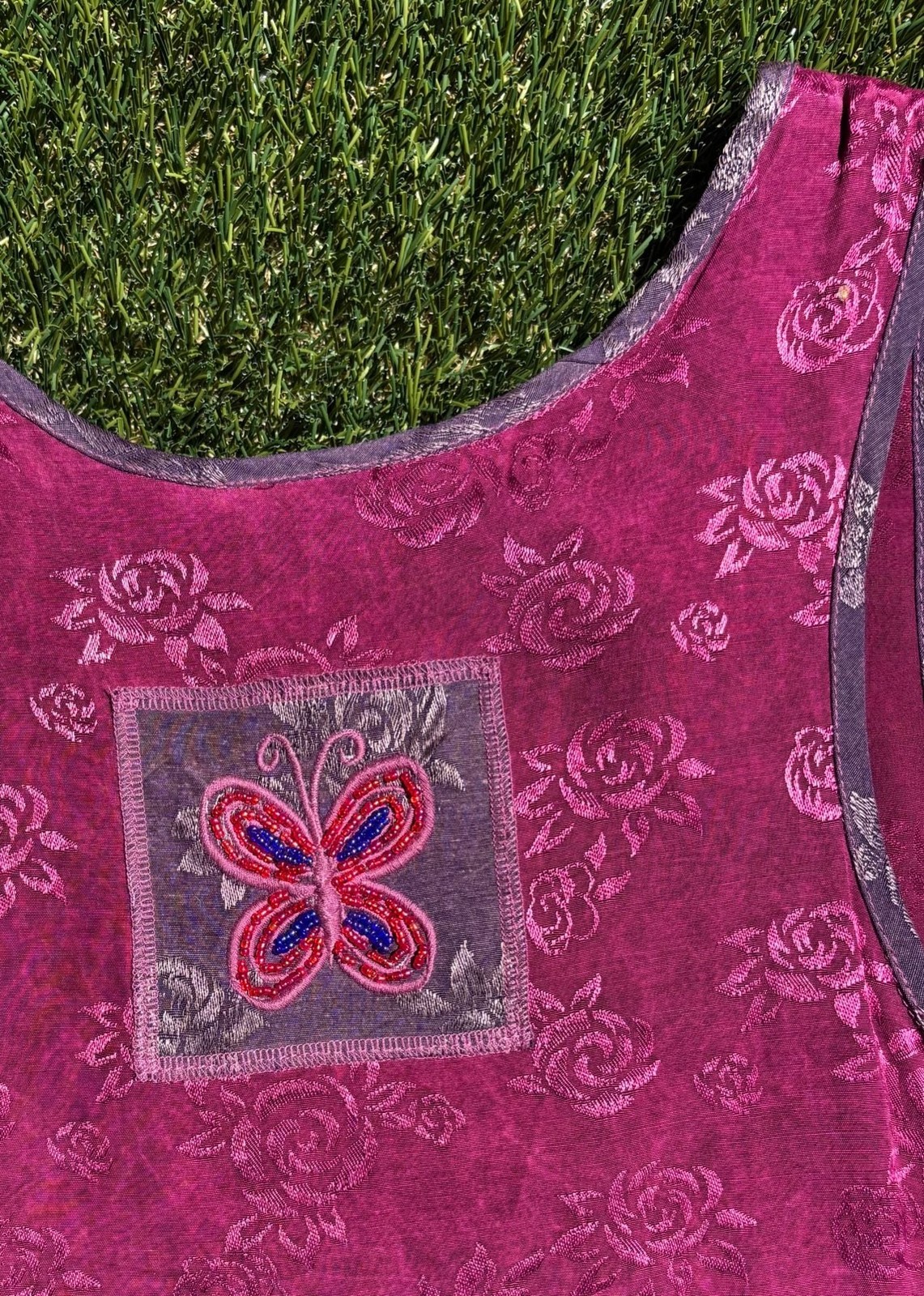 Surya Floral Cottagecore Patchwork Dress with Butterfly Appliqué