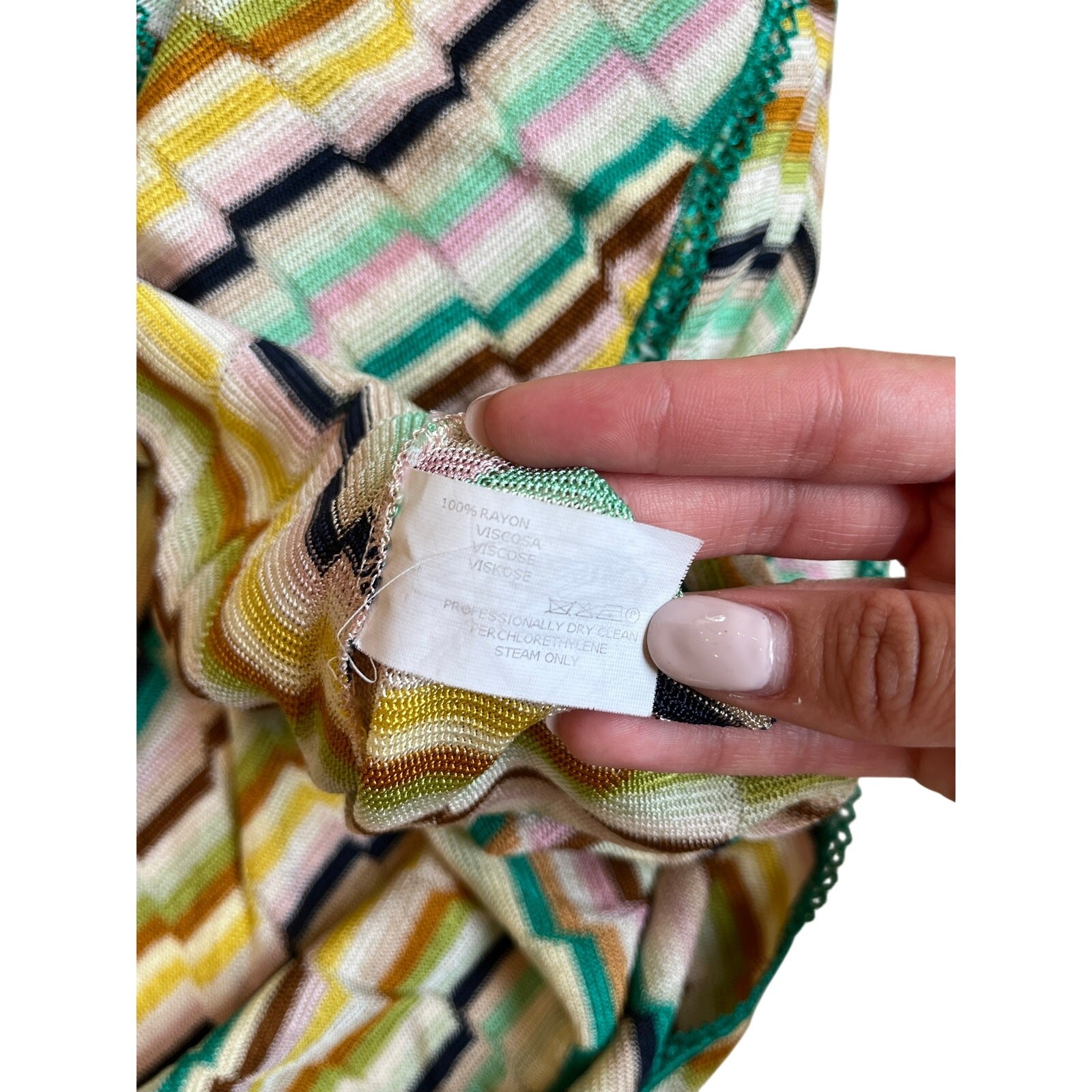 Missoni Mare Multicolor Zigzag Knit Halter Dress Asymmetrical Hem