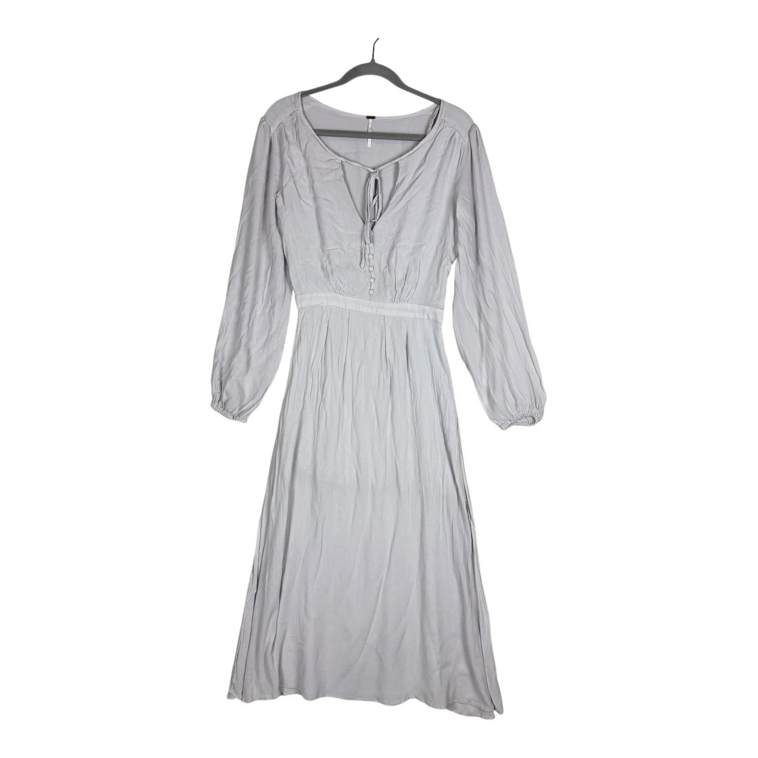 Free People Dress Womens 2 Gray Long Sleeve Button Front Midi Boho Fit & Flare