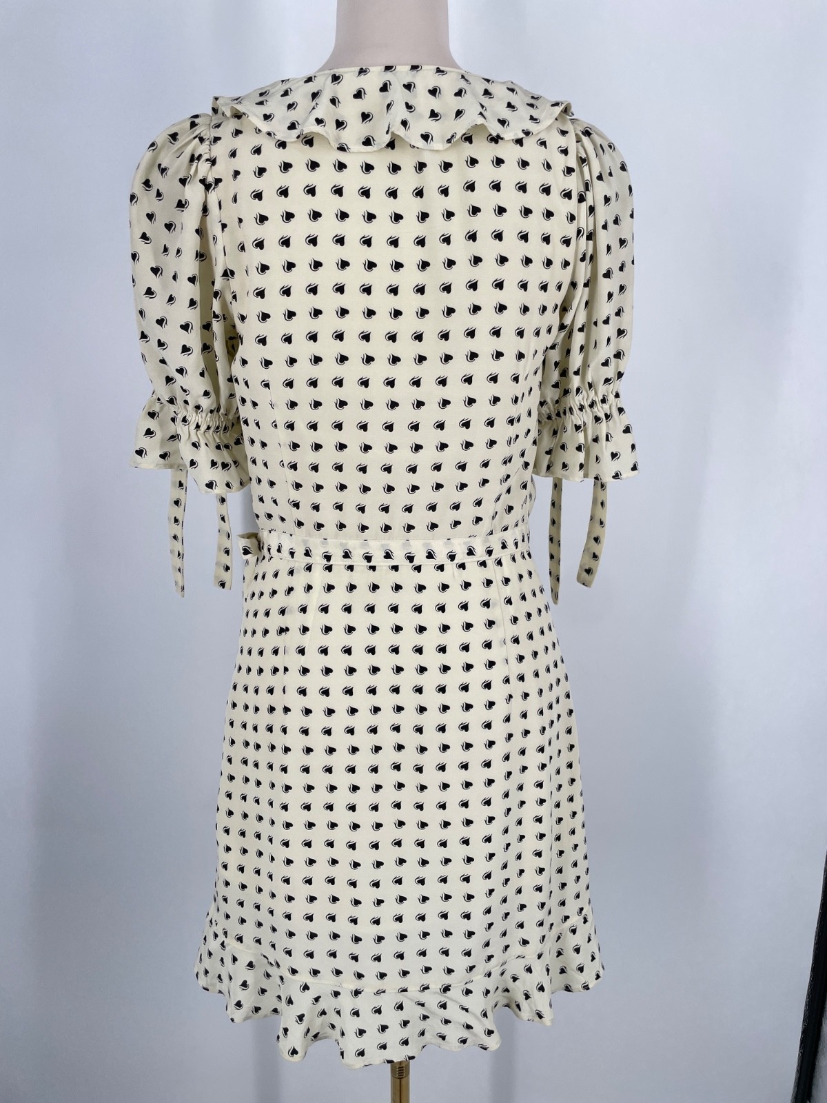 For Love and Lemons womens size S Sweetheart Wrap Mini Dress in Creme Hearts