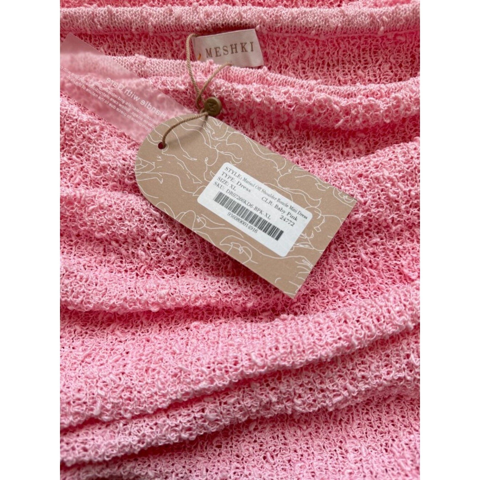 MESHKI Marisol Baby Pink Off Shoulder Boucle Mini Dress XL NWT