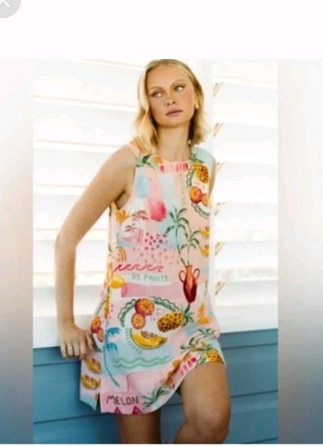 Paper Heart Anthropologie Des Fruits Dress Small Boho Coastal Beach Vacation