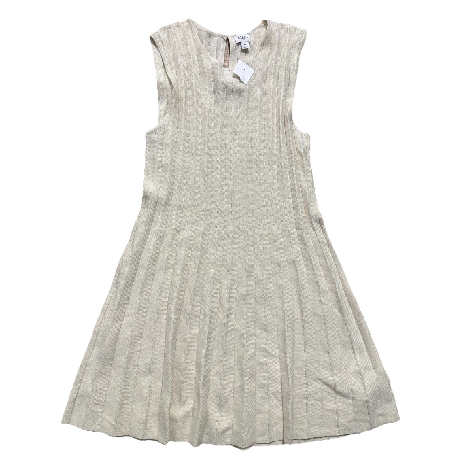 J. Crew Sweater Dress Women’s Sz Medium Ivory Sleeveless Shift Knit Pleated NWT