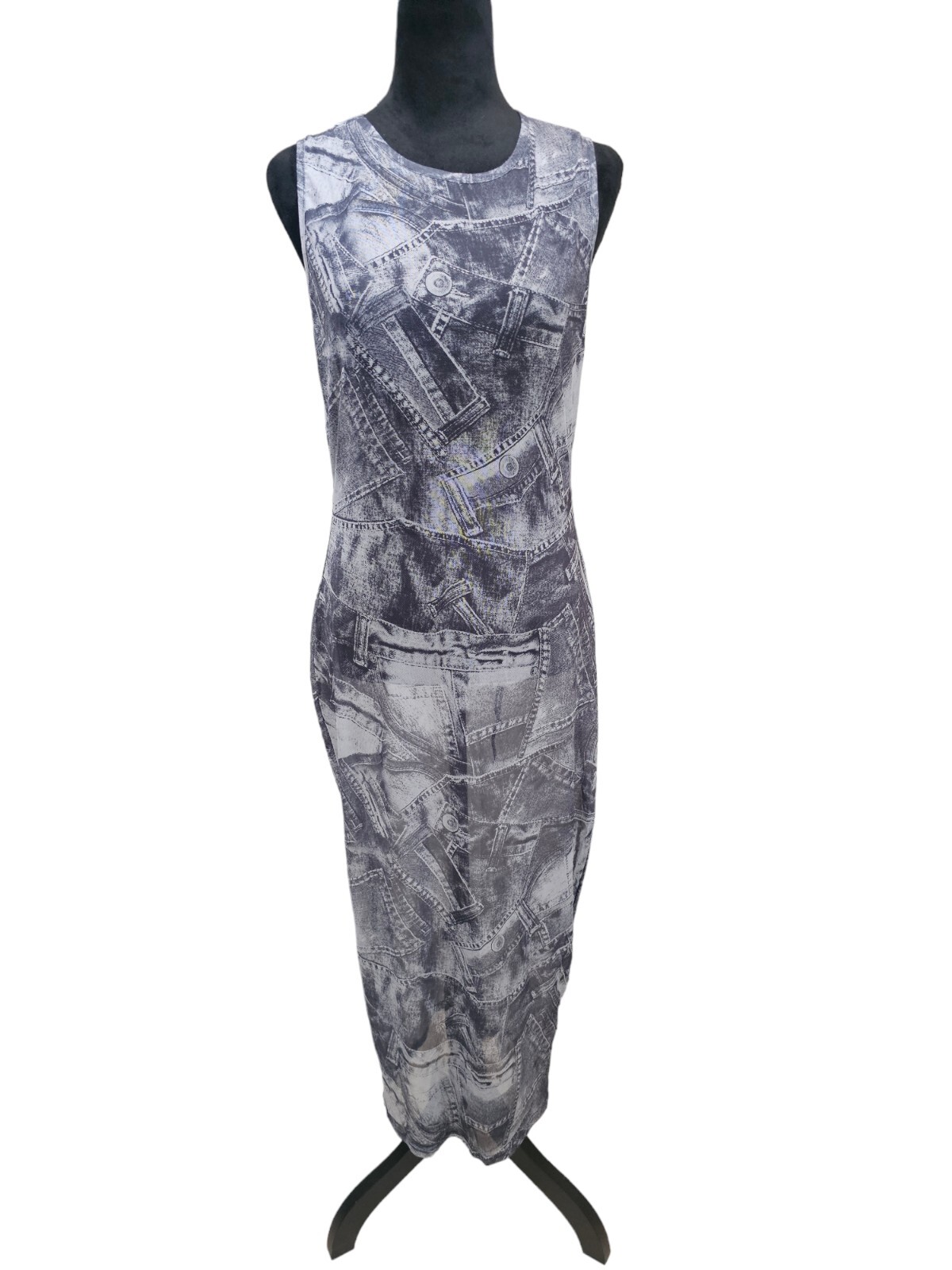 NWT Sheer Mesh Print Bodycon Stretch Sleeveless Dress Large ~ Club Beach