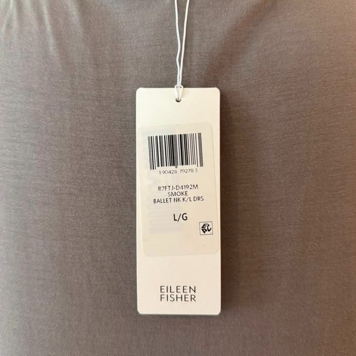 Eileen Fisher Taupe Grey Stretch Jersey Pockets Sleeveless Midi Dress Large NWT