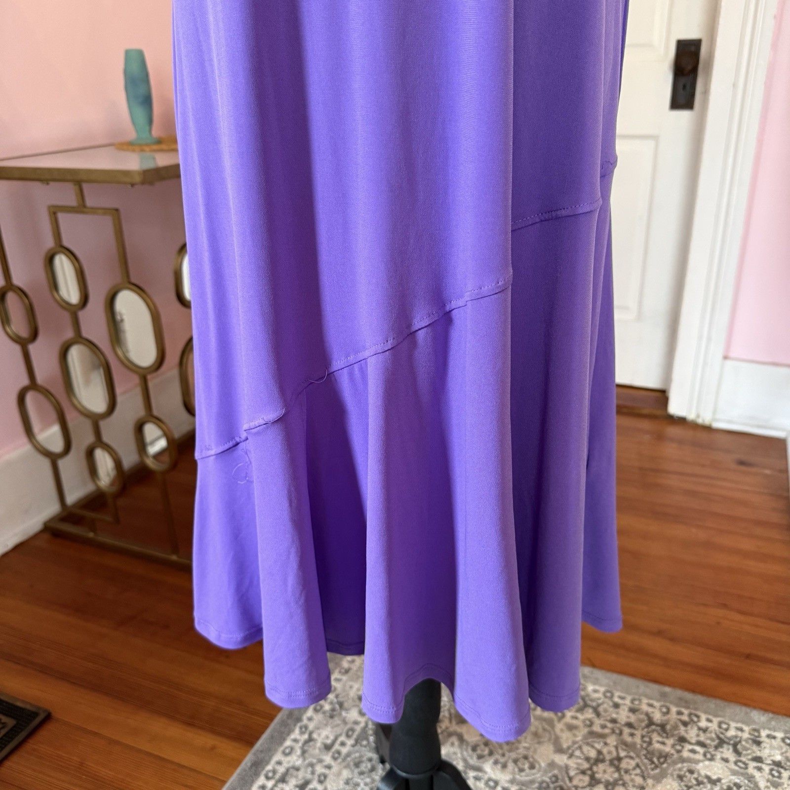 Southern Lady Purple Solid Knit Shift Midi Dress Scoop Neck Flutter Sleeve L