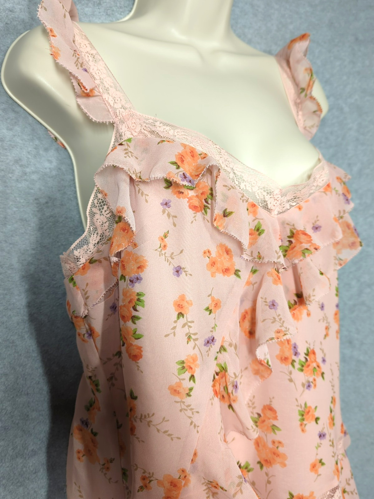Altar’d State Mini Dress XL Tiered Ruffle Lace Pink Floral Fairy Inspired Sexy