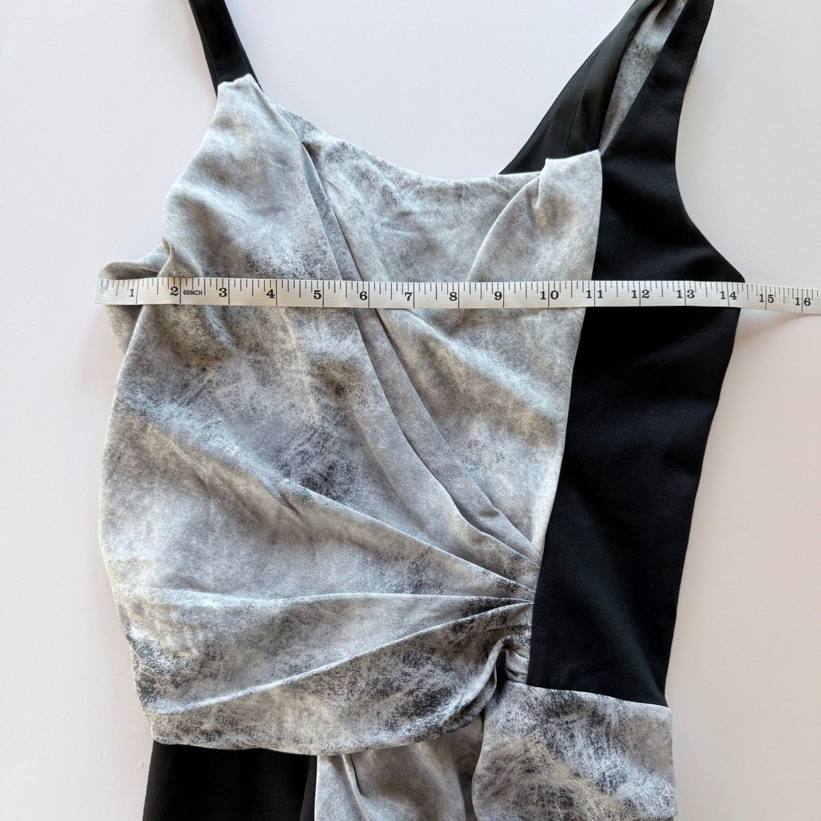 NWOT Helmut Lang Silk Draped Colorblock Graphite Grey & Black Mini Dress Size 2
