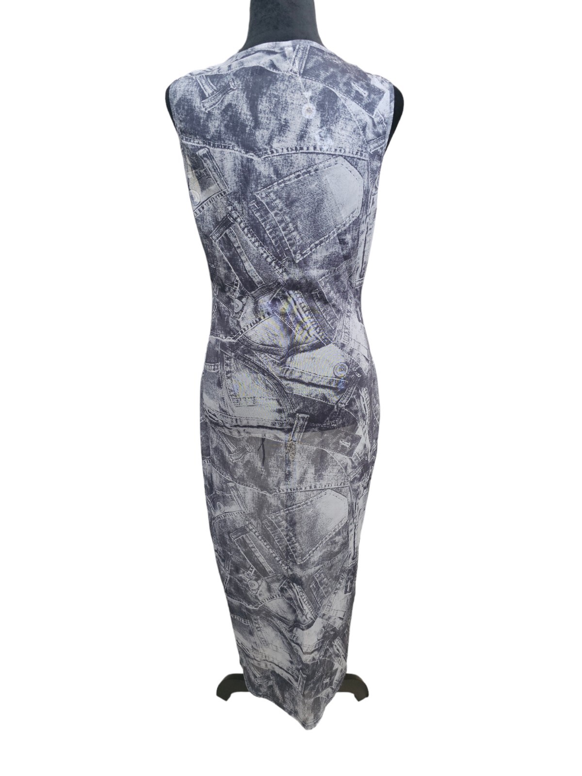 NWT Sheer Mesh Print Bodycon Stretch Sleeveless Dress Large ~ Club Beach