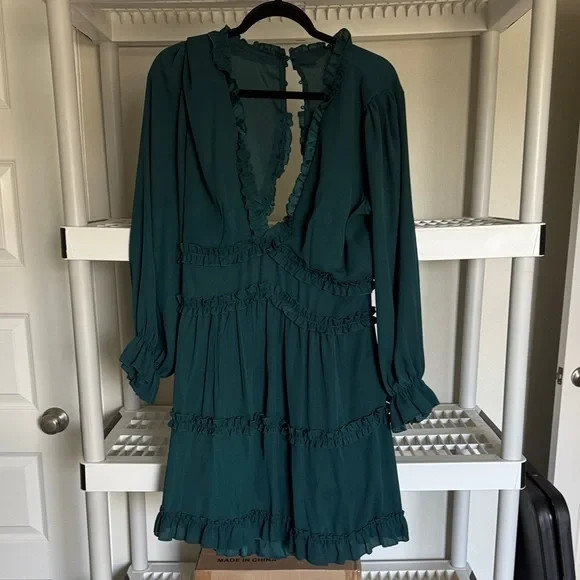 Chic Teal Ruffle Long Sleeve Dress – Elegant, Flirty & Perfect for Any Occasion