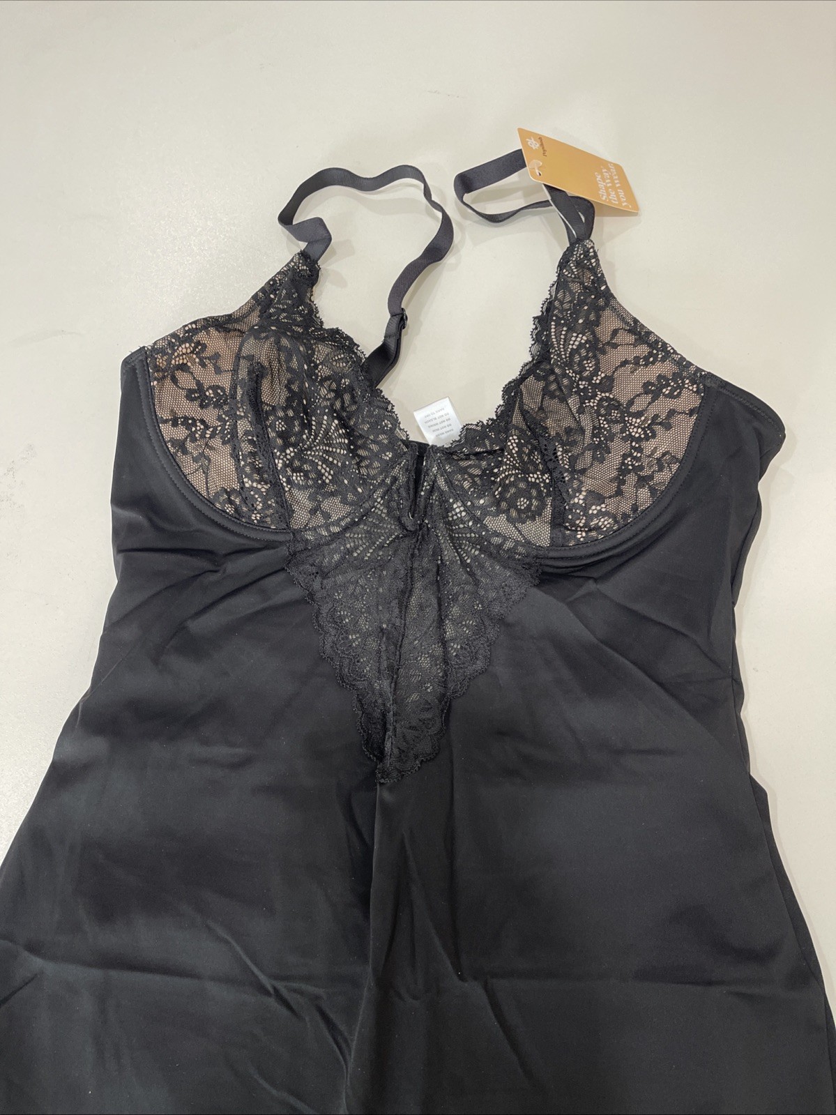 Popilush Shapewear Lace V Neck Side Slit Slimming Maxi Slip Dress Black M