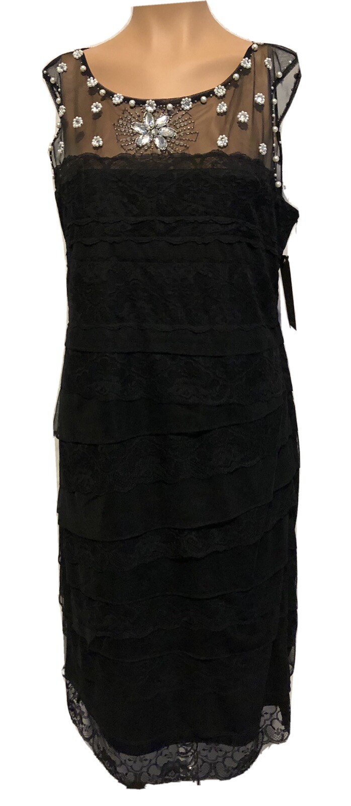 Beautiful Kataya Black Pearl Embellished Lace Tier Party Dress Sleeveless 12 New