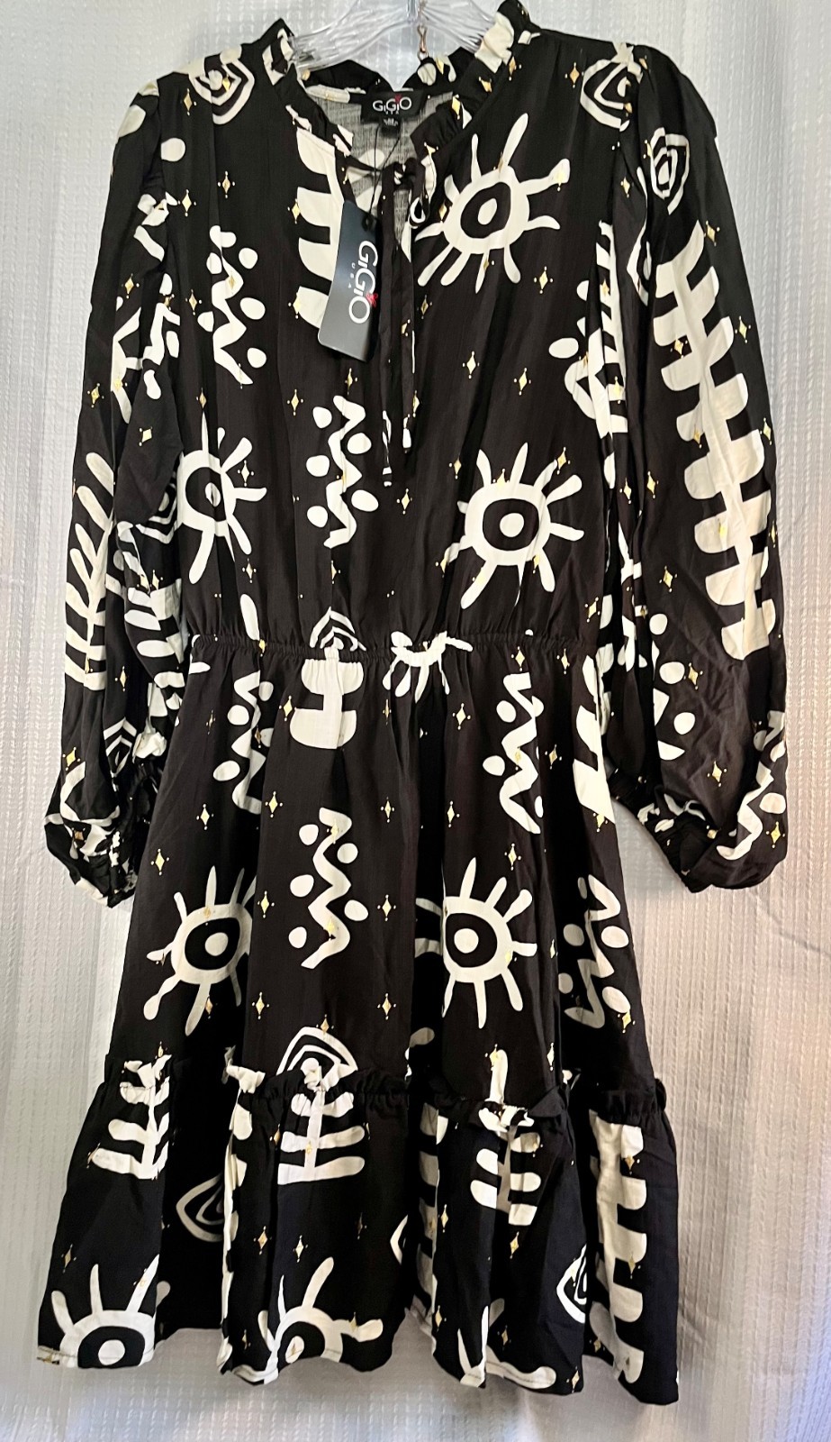Gold Foil Dress by GIGIO in Black and White Tribal Print size M