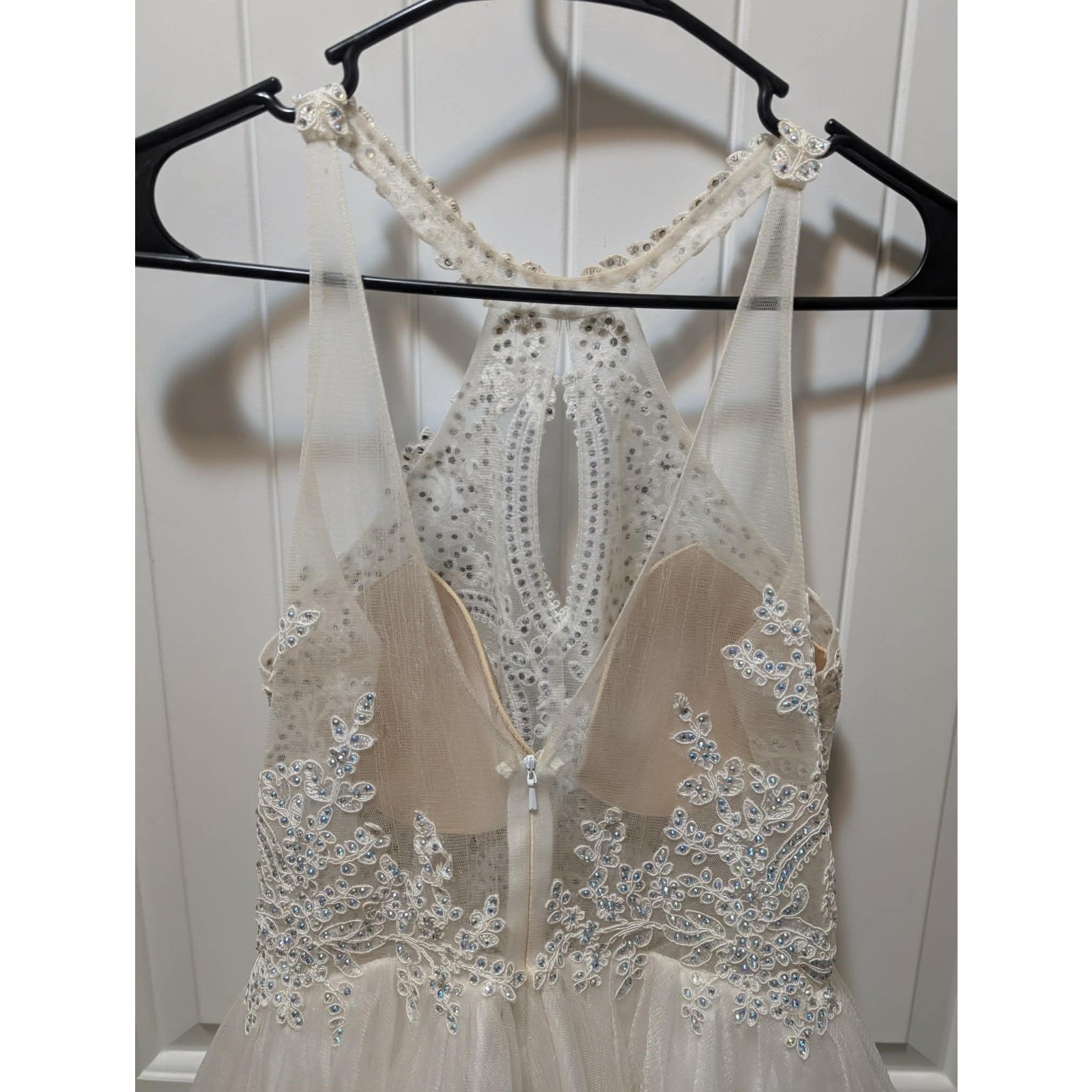 Dancing Queen Short Prom Hoco Formal Dress White Blue Iridescent Rhinestones M