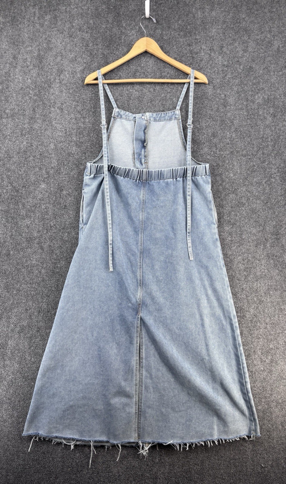 Dazy Mori Kei Fringe Hem Back To School Denim Suspenders Midi Dress Women’s L