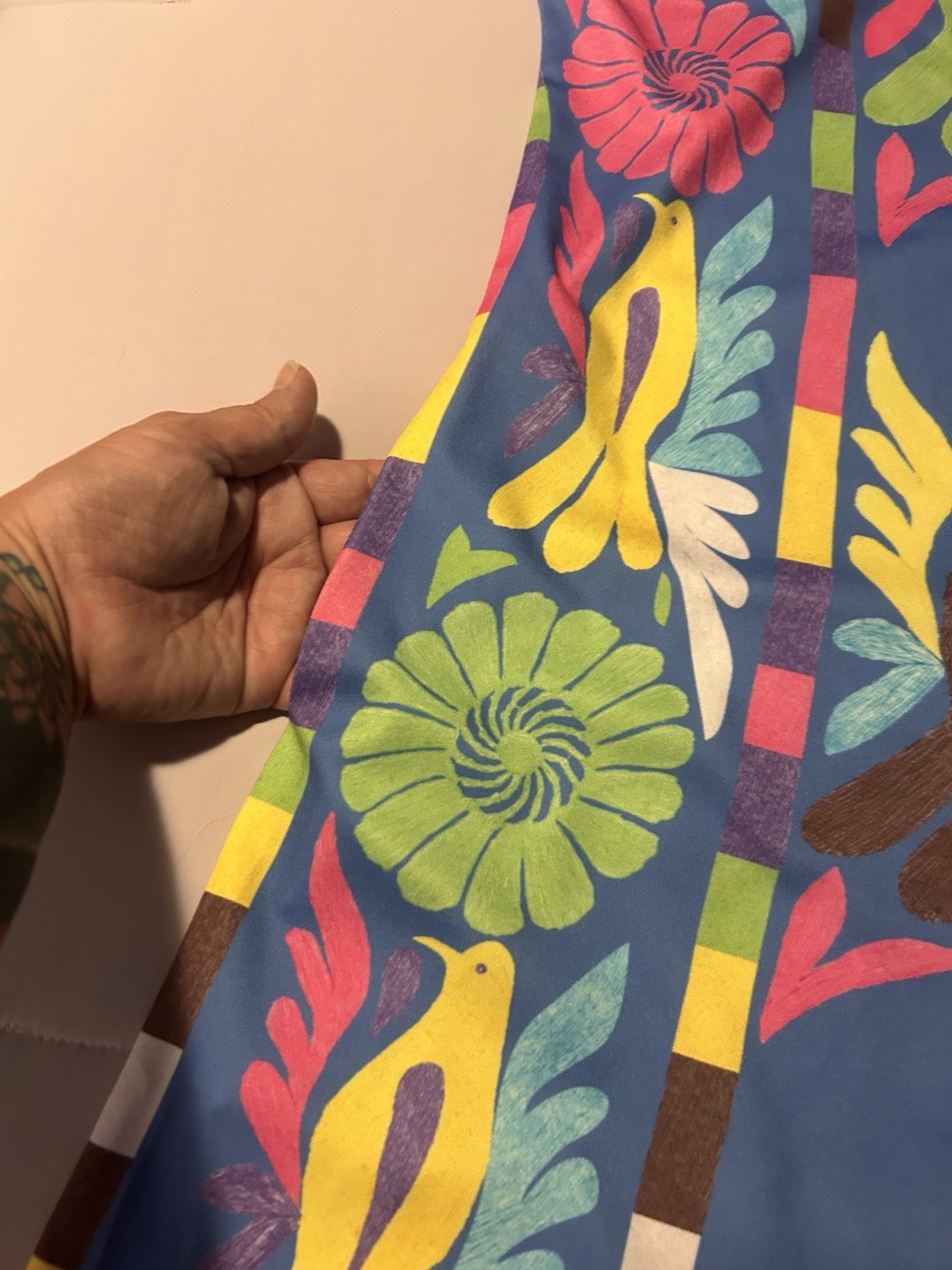 Women’s Blue Multicolor Bird Floral Print Scoop Neck Cap Sleeve Shift Dress